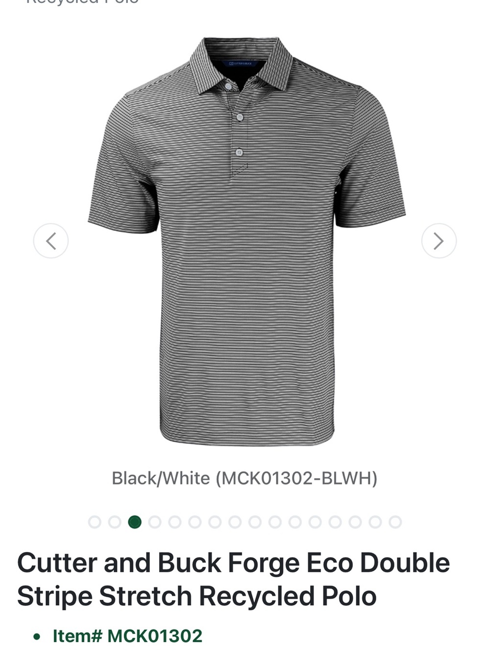 Cutter & Buck Black and White Striped Stretch Polo